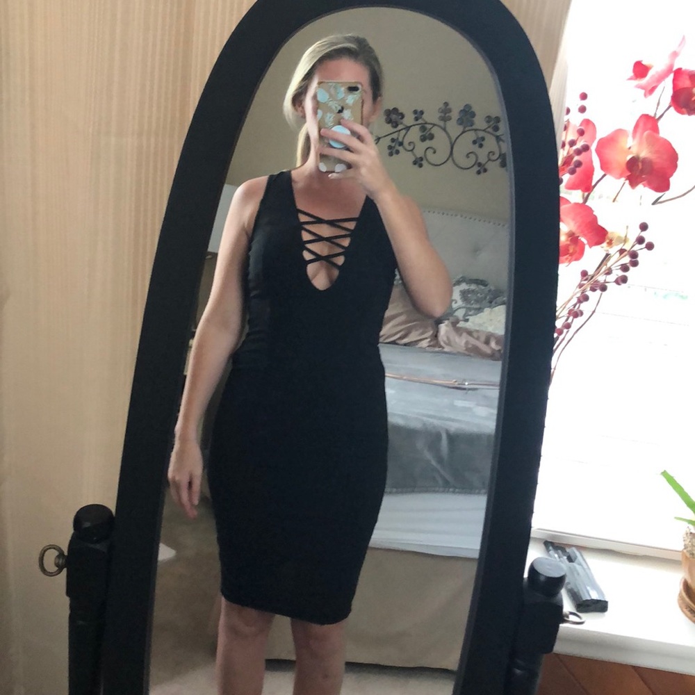 Black midi cutout dress.